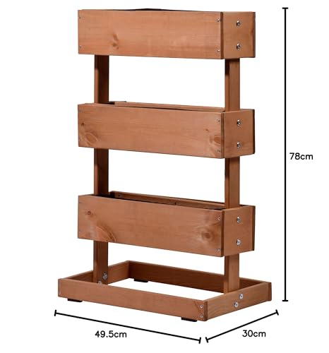 dobar® 58525e Vertikales Blumenbeet Dreistufig | Vertikales Hochbeet mit 3 Pflanzkästen | Vertikalbeet für Garten/Terrasse/Balkon | Blumentreppe inkl. Pflanzfolie | 49,5 x 30 x 78 cm | Braun