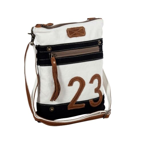 Myra Bag Crossbody Bag for Women - Western Upcycled Canvas & Leather Shoulder Handbag White2