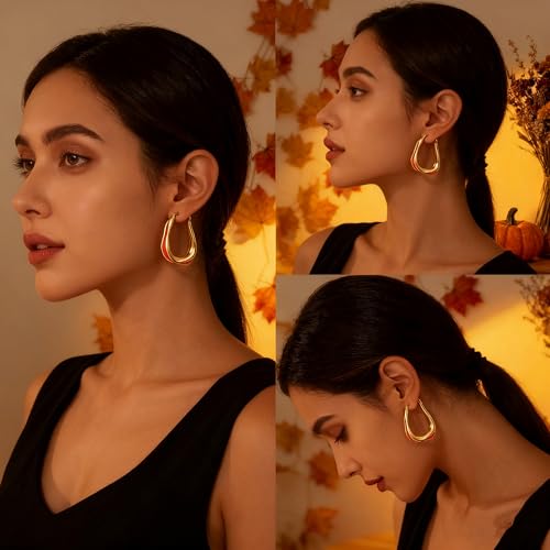 Chunky Hoop Earrings for Women Thick Minimalist Geometric Huggie Hoop Earrings Dainty Thick Y2K Preppy Earrings2