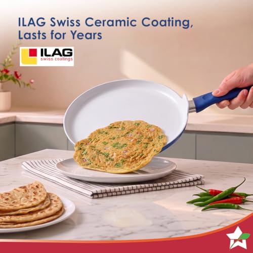 Image of Wonderchef Natura Ceramic Dosa Tawa for Cooking, 28cm, Non-Toxic Chemical-Free Coating, PFOA /PFAS-Free, for Kitchen, Scratch-Resistant, Gas & Induction Compatible, 2-Yr Warranty, Teal Blue