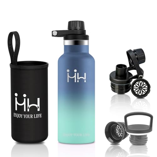 HoneyHolly 水筒 500ml 保温 保冷 二種類の蓋付き 耐熱ボトル BPAフリー 洗いやすい 滑り止め塗装 高密封性 結露防止 二重壁設計 漏れ防止 ステンレスボトル 断熱ボード 炭酸対応 軽量 持ち運び便利 布袋付き 通勤向け アウトドア キ