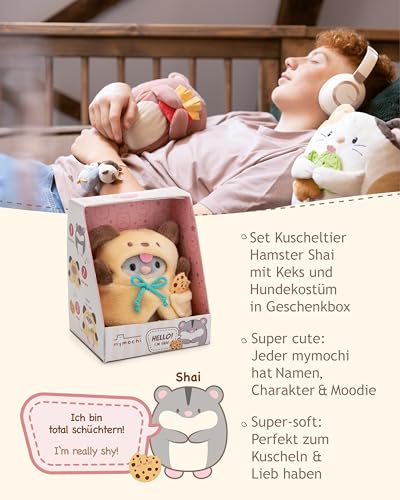 NICI MYMOCHI Kuscheltier Set - Hamster Kuscheltier Shai 8 cm mit Keks und Katzenkostüm in Geschenkbox, Flauschiges Stofftier zum Kuscheln, Spielen und Liebhaben - 61144