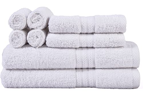 Akti Premium 8 Piece Bathroom Towel Set, 2 Bath Towel 2 Hand Towel 4 Wash Cloth Bathroom Set, 100% Cotton Bathroom Towels With 580 Gsm, Extra Absorbent & Quick Drying Towels For Bathroom - White #TOP2