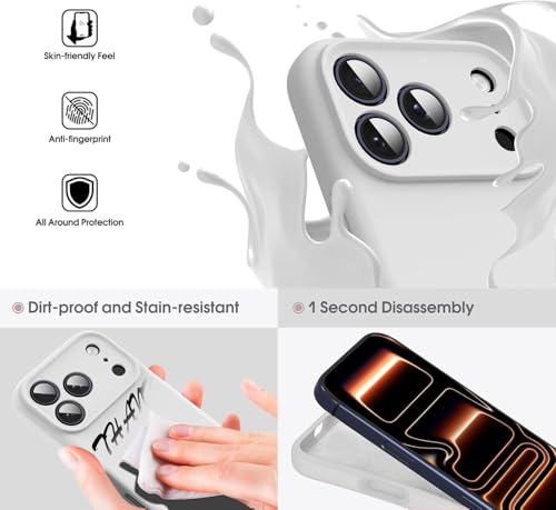 Image of DIZORO Compatible for iPhone 17 Pro Max Case,Classic Liquid Silicone Mobile Phone Case,Integrated Camera Control Button,Anti-Scratch Soft Microfiber Lining, White