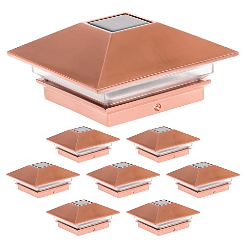 GreenLighting 8 Pack Gala Solar Powered LED Post Cap Light for 4x4 Nominal Wood Posts and 4x4 PVC or Vinyl Posts (Copper)