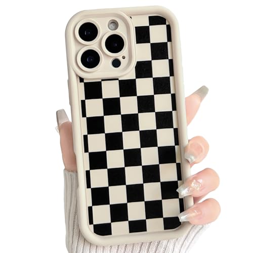 Lovmooful for iPhone 16 Pro Case Cute Checkerboard Plaid-Black&White