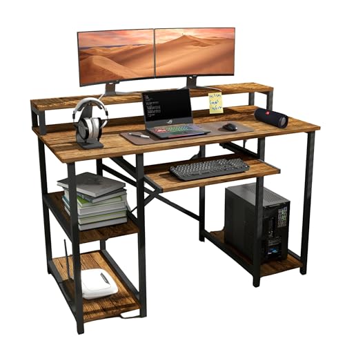 Image of Klaxon Computer Desk for Home Office with Keyboard Tray and Monitor Stand - 120 cm Workstation Table for Gaming, Study and Work, Engineered Wood and Metal Frame, Fd & Black, DIY Installation