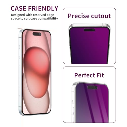Image of 2 Pack Privacy Screen Protector for iPhone 15 Tempered Glass 6.1inch Private Glass Anti-Spy Eye Protection Anti-Scratch Full Coverage No Bubble