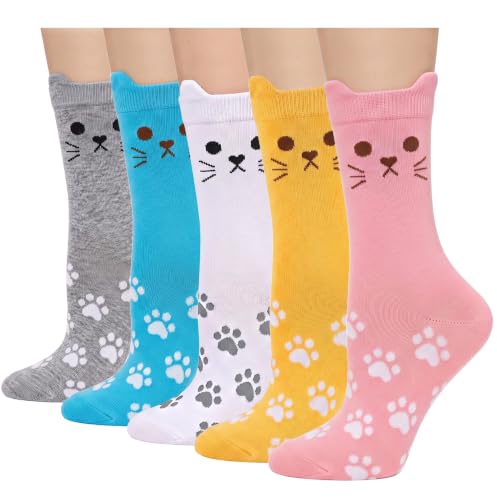 Image of Chalier 5 Pairs Socks for Women, Fun Cat Dog Animal Funny Socks Gifts