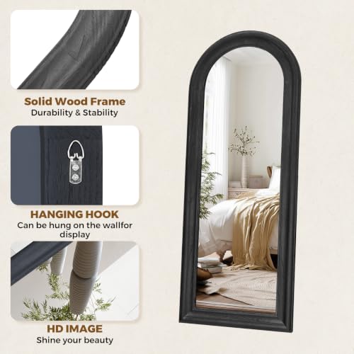 Image of 58x22 Solid Wood Arched Full Length Mirror, Elegant Black Finish