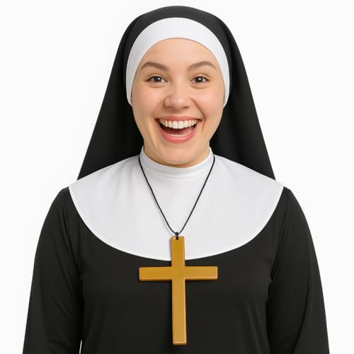 Fantasia de Freira Véu Branco e Crucifixo De Plastico Carnaval Halloween