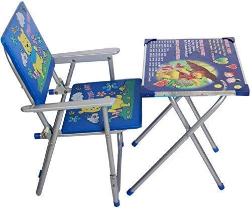 GRAZIA Kids Durable Wooden Folding Study Table Chair Set (2-8 Years) - Large-Blue