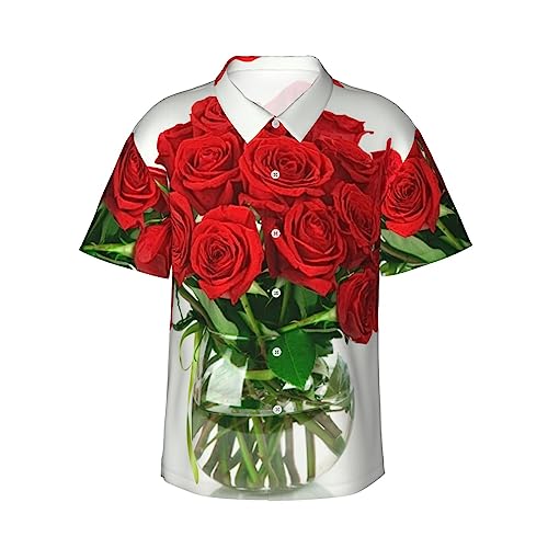 Chemise d'été homme décontractée TOMPPY XXL rouge rose vêtement de plage à manches courtes boutonné