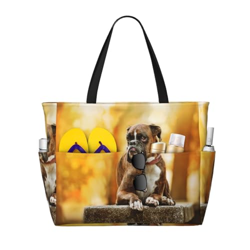 Sac de plage chien boxer marron pour vos sorties et loisirs
