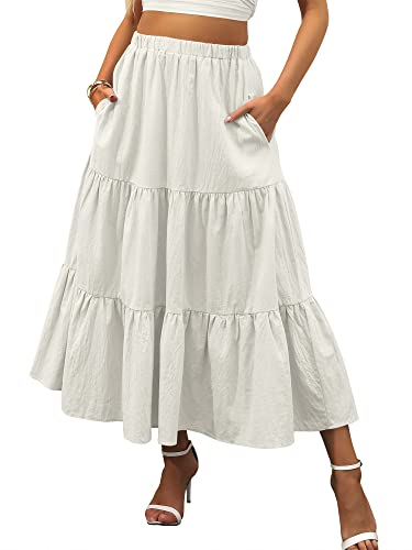 Image of ANRABESS Women's Summer Boho Flowy Swing Tiered A-Line Maxi Skirt 2026 Fashion Trendy Elastic Waist Pleated Long Beach Dress