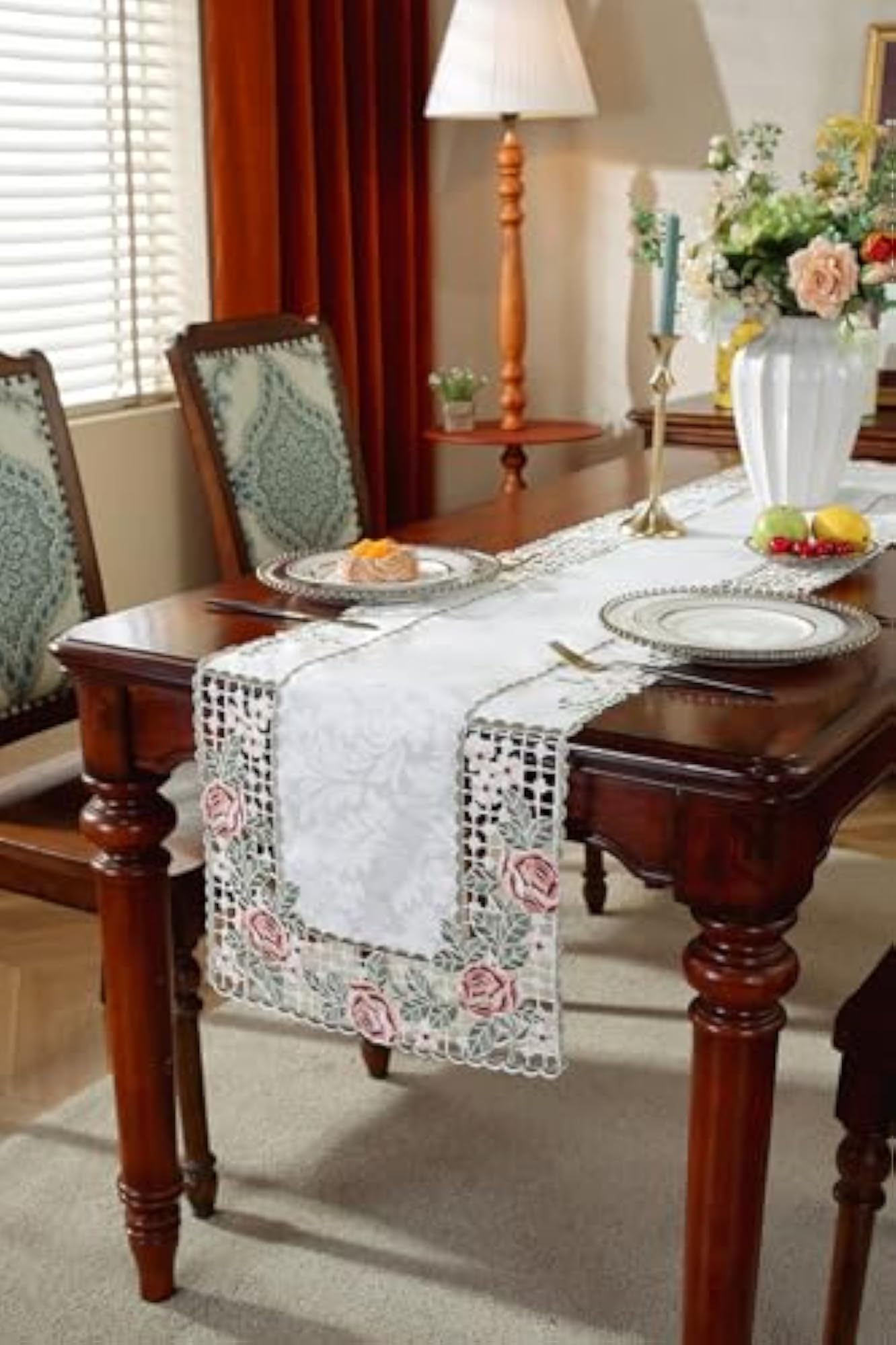 Satin Embroidered Dining Table Runner 15x70 Inches