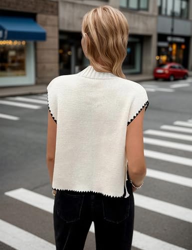 Womne Side Tie Bow Sweater Vest Mock Neck Sleeveless Loose Fit Turtleneck Color Block Lightweight Knit Pullover Top4