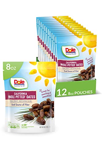 DOLE California Whole Pitted Dates, 8 Ounce Pouch – Pack of 12