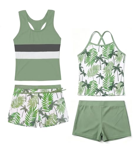 Image of Akokvlar Girls Two Piece Bathing Suit Swimsuit Tankini Swimwear with Boyshort