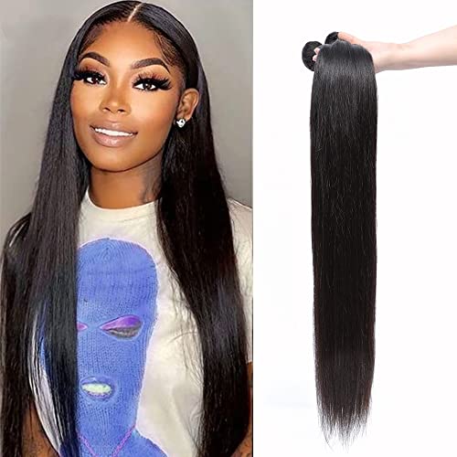 Datanala Straight Human Hair 1Bundle Straight Brazilian Virgin 100% Unprocessed Straight Human Hair Long Inch Single Bundles Natural Black Color For Black Women (26Inch