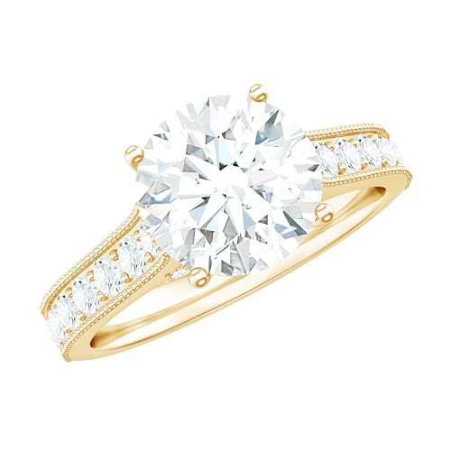 Certified Moissanite Round Engagement Ring for Women- 8MM Round Moissanite, 3 CT, D-VS1 Quality (With Jewelry Box)