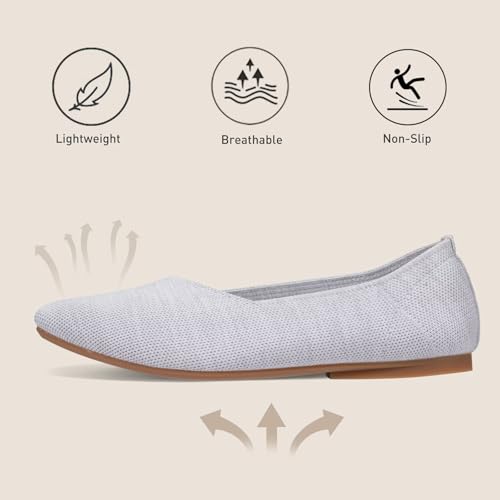 Frank Mully Women's Knitted Flats Square Toe Shoes Breathable Ballet Flats with Arch Support Comfort Walking Shoes for Women3