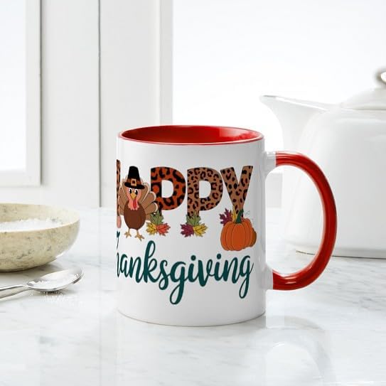 CafePress Happy Thanksgiving Shirt, Family Thanksgiving Turk 11 Oz Ceramic Mug 11 oz (325 ml) Ceramic Coffee Mug