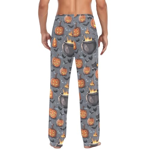 Men's Halloween Pumpkins Pajama Pants with Pockets - Straight Fit Cotton Sleep Bottoms for Lounge & Nightwear#3613