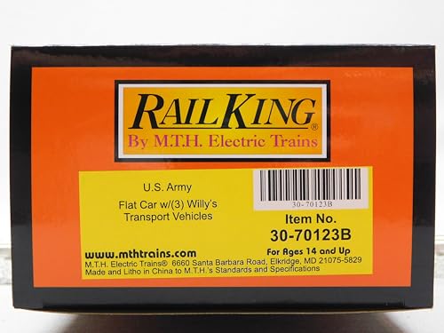 MTH RAILKING United States Army Flat CAR W/Willy's Transport Jeeps Gauge (70123B-609045)