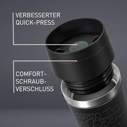 Emsa N20202 Travel Mug Classic Isolierbecher 0,36 Liter | neuer Komfort-Schraubverschluss | Edelstahl | 4h heiß und 8h kalt | 100% dicht | spülmaschinenfest | 360°-Trinköffnung | Schwarz 4
