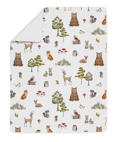 Image of Sweet Jojo Designs Woodland Forest Animals Boy Girl Gender Neutral Toddler Bedding Set Kids 5p Bed in a Bag Comforter Blanket Pillowcase Sham Sheets Animal Friends Green Grey Brown Bear Fox Hedgehog