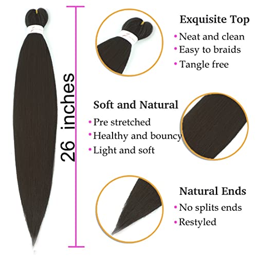 Wigenius Pre-Stretched Braiding Hair 26 Inch Easy Braid 6 Packs Professional Kanekalon Synthetic Fiber Crochet Ez Braids Yaki Texture Knotless Braiding Hair Extensions (4#,Medium Brown) #TOP1