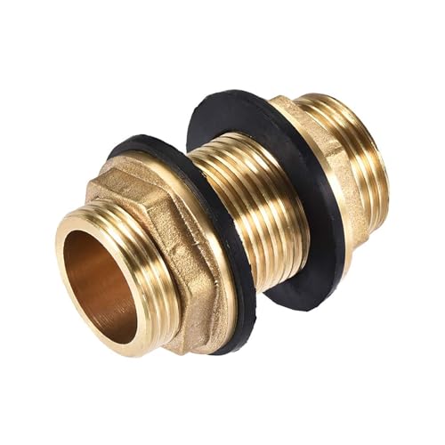 Recogwood G3/4 Male Bulkhead Fitting, Tube Adaptor Connector Hose Fitting with 2 Silicone Gaskets for Water Tanks Brass, Gold Tone