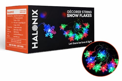 Image of Halonix Decorer Snow Flakes 15 Bright Led String Light | Diwali Light | Christmas Light | Wedding Light | Festive Lights for Home Decoration (Red Blue Red Green, 4 Meters, Pack 2)