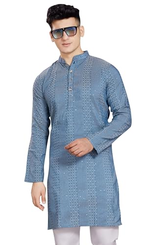 Image of DIVISIVE Men's Jequard Embroidered Art Silk Slim Fit Only Kurta