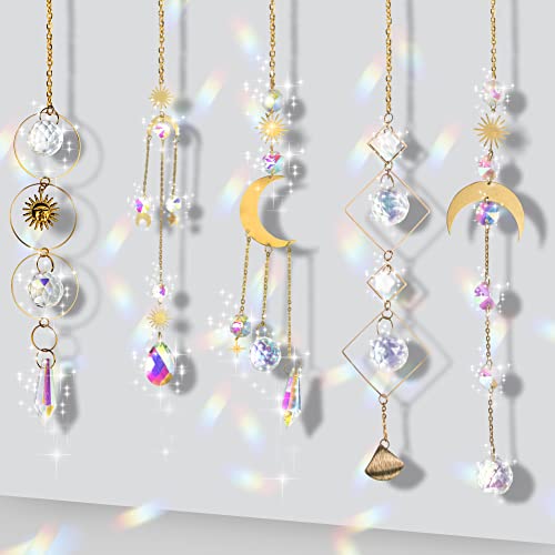QINERSAW 5 PCS Attrape Soleil Cristal Suspendu Attrape Soleil Cristal Perle de Verre Attrape-Soleil Arc-en-Ciel en Cristal Suspendu Suncatcher Pendentif en Cristal Pendentif Cristal Attrape Soleil Cover