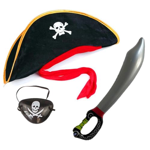 dinghaole Costume de pirate – Chapeau de pirate, cache-œil et épée gonflable de 73 cm pour adultes – Accessoires cosmétiques pour Halloween, bal...