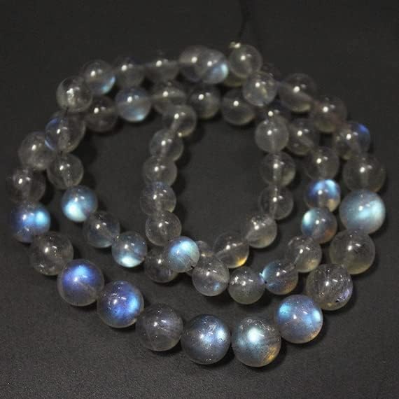 Miniatura 2 de Labradorita de fuego azul natural, bola redonda lisa, piedras preciosas sueltas para manualidades, hilo de 16 pulgadas, 0.315 in, 0.236 in