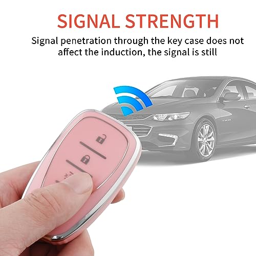 Image of Pangpai Pink Key Fob Cover for Chevy, Soft TPU Key Case Protection with Bling Keychain Fit for Chevy Chevrolet Malibu Equinox Traverse Camaro Cruze Blazer Volt Bolt Smart 4 Buttons