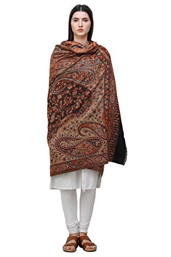 Reversible Jamawar Shawl with Woven Paisleys - Wool4