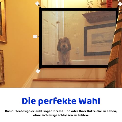 Treppengitter Hund, Katzengitter Tür Ohne Bohren, 110x72cm Treppenschutzgitter, Türgitter für Hunde und Katzen, Türschutzgitter Ohne Bohren, Ideal für Küchen, Balkone, Treppenhäuser