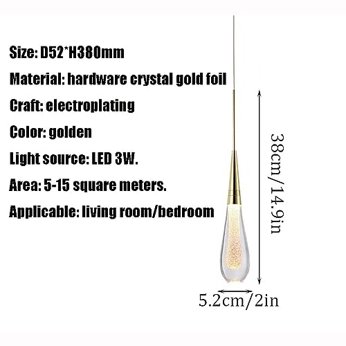 Lampe suspendue goutte d'eau en cristal et feuille d'or luxury pour villa - 3
