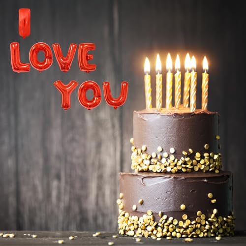 Image of KITTER I Love You Red Foil Balloon Set | ILU Alphabet Letter Balloons for Valentine's Day, Romantic Proposal, Wedding Anniversary, Birthday Party Decoration | Romantic Party Love Balloons for Couples