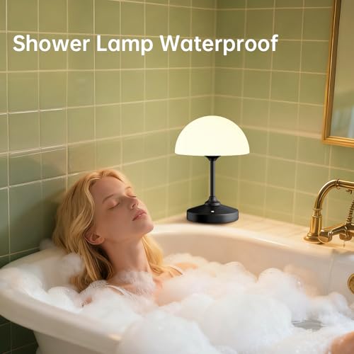 Image of Dawnwake Mushroom Lamp Cordless Lamp Table Lamp,Outdoor Waterproof Shower Lamps,5000mAh Rechargeble Battery Operated Dimmable Touch Desk Lamps,LED Night Light for Bathroom Patio Camping Outdoor(Black)