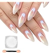 White Pearl Chrome Nail Powder,Mirror Effect Aurora Magic Pearlescent Nail Jewelry Glitter Powder...