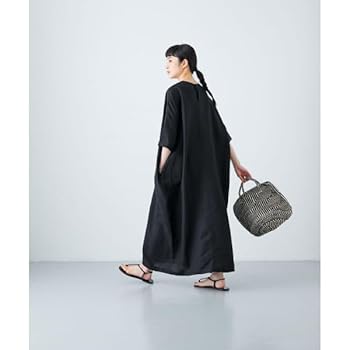 Amazon.co.jp: [かぐれ] リネンレーヨンワイドワンピース BLACK