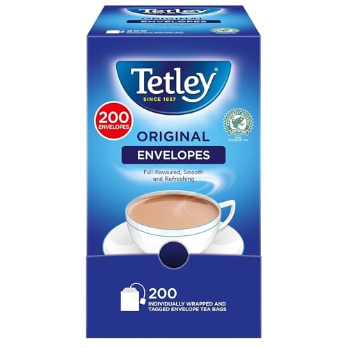 Tetley Bolsas de té negro originales en sobres, infusión británica de sabor completo, perfectas para el desayuno o en cualquier momento, certificado Rainforest Alliance, 200 bolsitas de té envueltas
