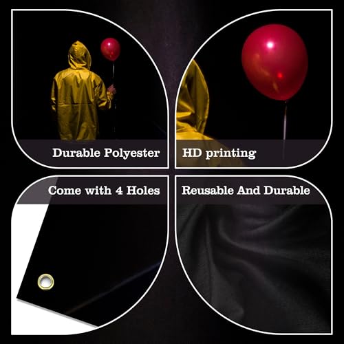BECKTEN Creepy Back View of a Man Wearing a Yellow Raincoat and Holding a Red Balloon Background Banner Scary Horror Movie Party Decorations Photo Photography Studio Props Supplies 70.8x47.2in by BECKTEN - Image 6