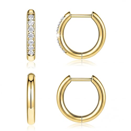 6ixGosh G23 Titanium Small Gold Huggie Hoop Earrings for Women 18G 14K Gold Plated Hypoallergenic Hoops Earring for Sensitive Ears for Multiple Piercing 8mm/10mm/12mm 3