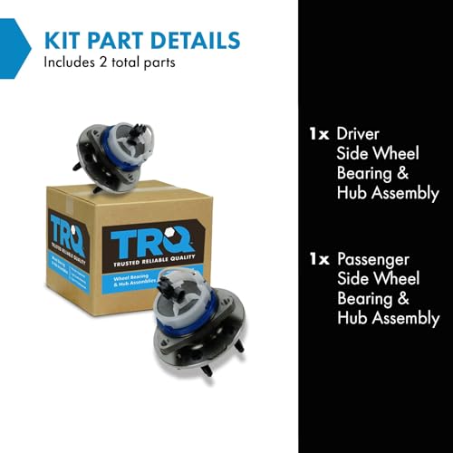 Image of TRQ Left and Right Wheel Bearing and Hub Assembly Set 2 Piece Compatible with 04-07 Cadillac CTS V Front 04-09 SRX Rear Wheel Drive Front 06-09 STS Base Model Rear Drive 6 Lug Wheels